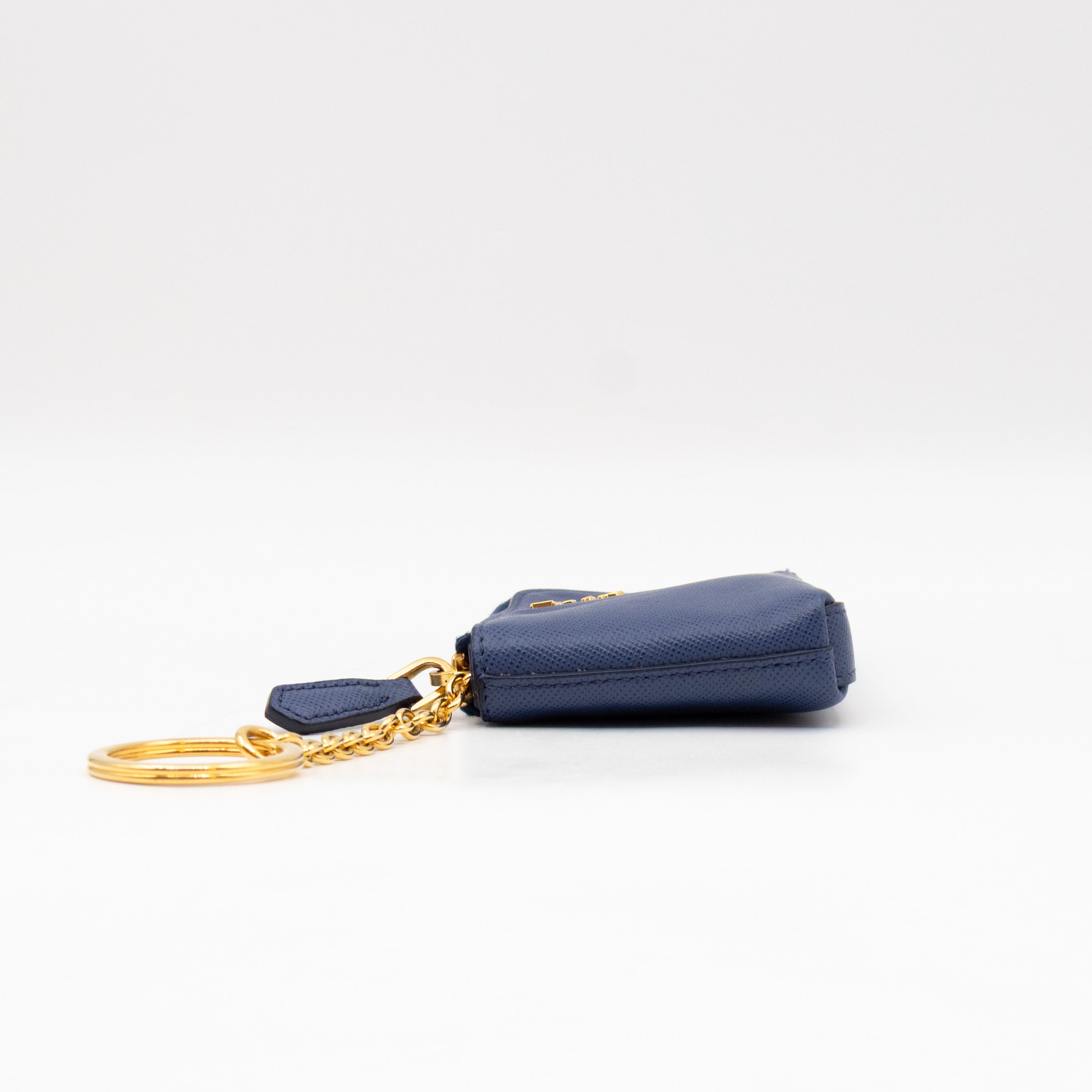Key Pouch Saffiano Blue Leather