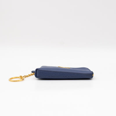 Key Pouch Saffiano Blue Leather
