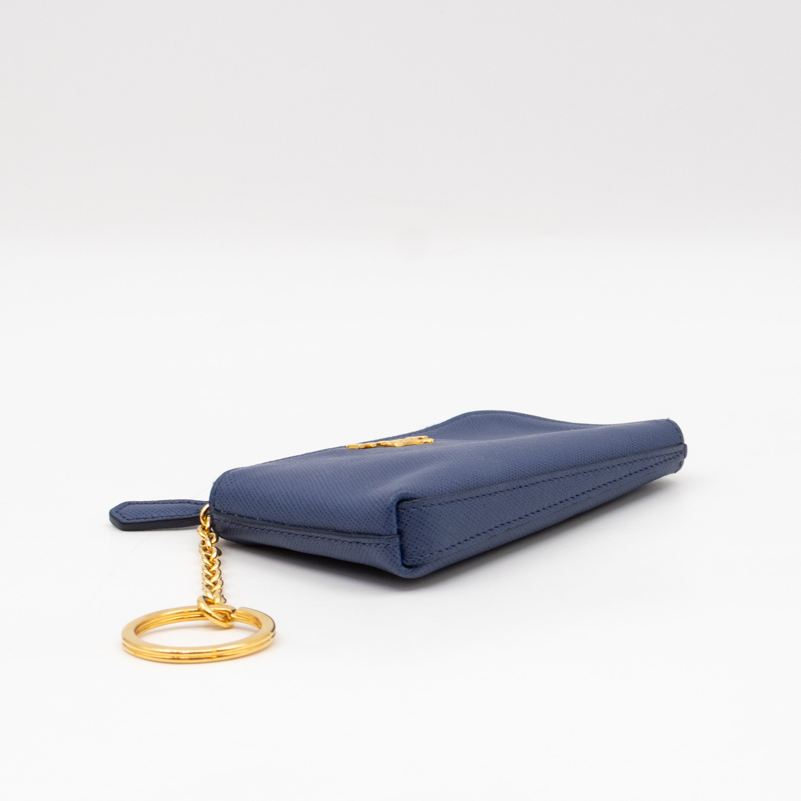 Key Pouch Saffiano Blue Leather