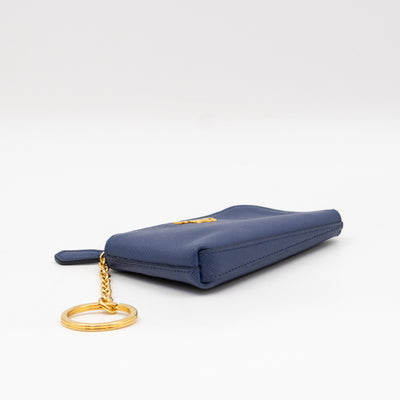 Key Pouch Saffiano Blue Leather