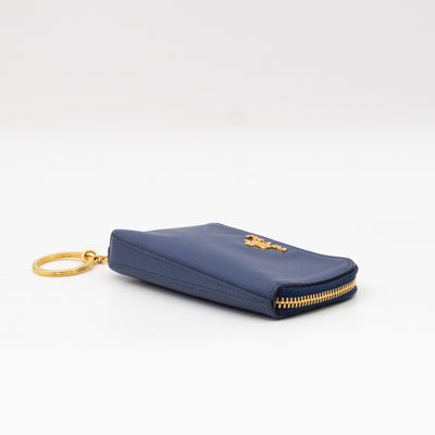 Key Pouch Saffiano Blue Leather