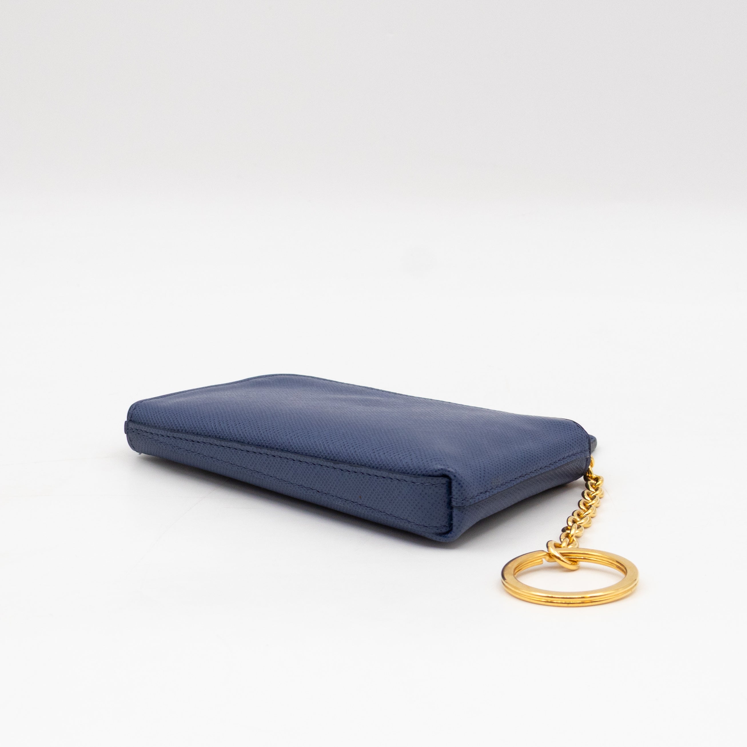 Key Pouch Saffiano Blue Leather