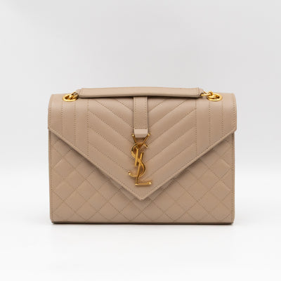 Envelope Medium Beige Quilted Grain De Poudre Embossed Leather