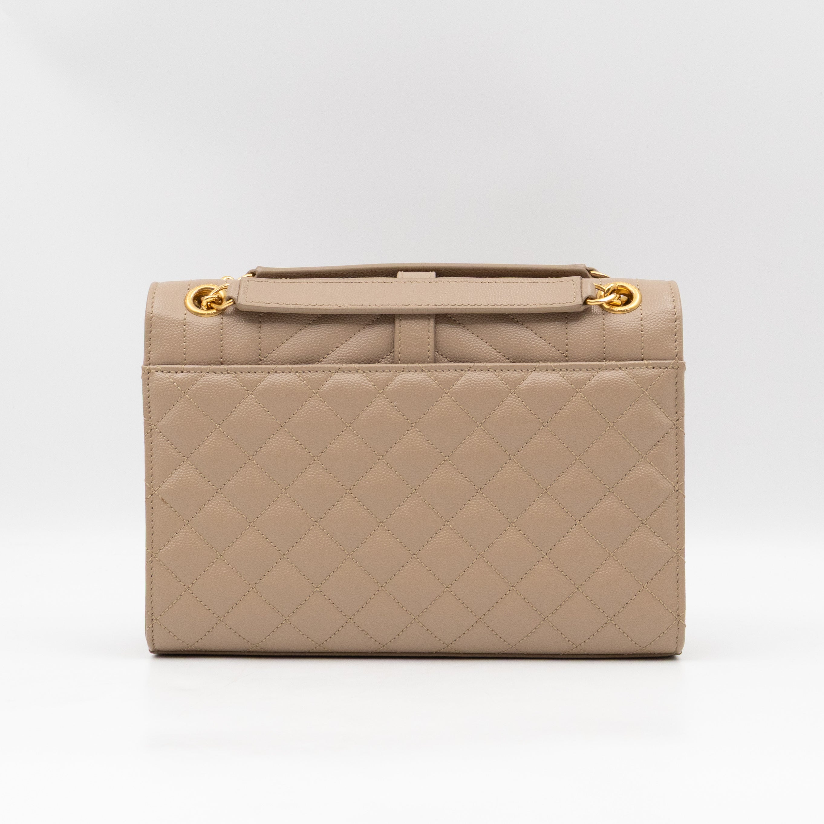 Envelope Medium Beige Quilted Grain De Poudre Embossed Leather