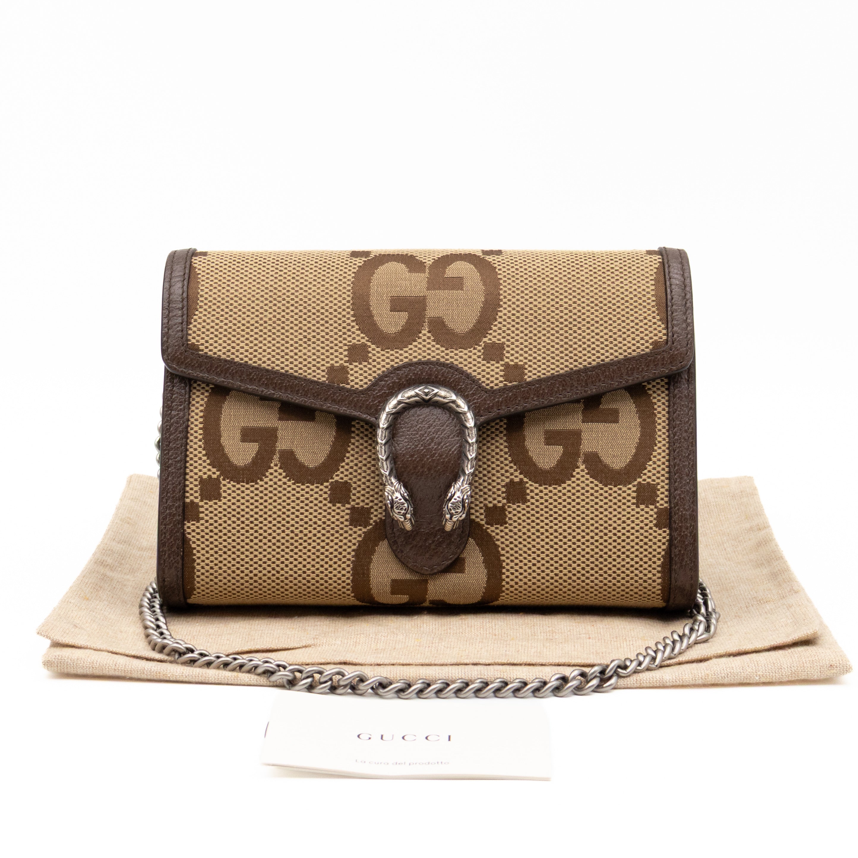 Dionysus Wallet on Chain Jumbo GG Canvas & Brown Leather