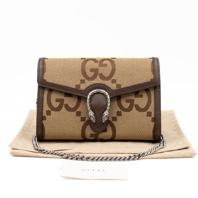 Dionysus Wallet on Chain Jumbo GG Canvas & Brown Leather