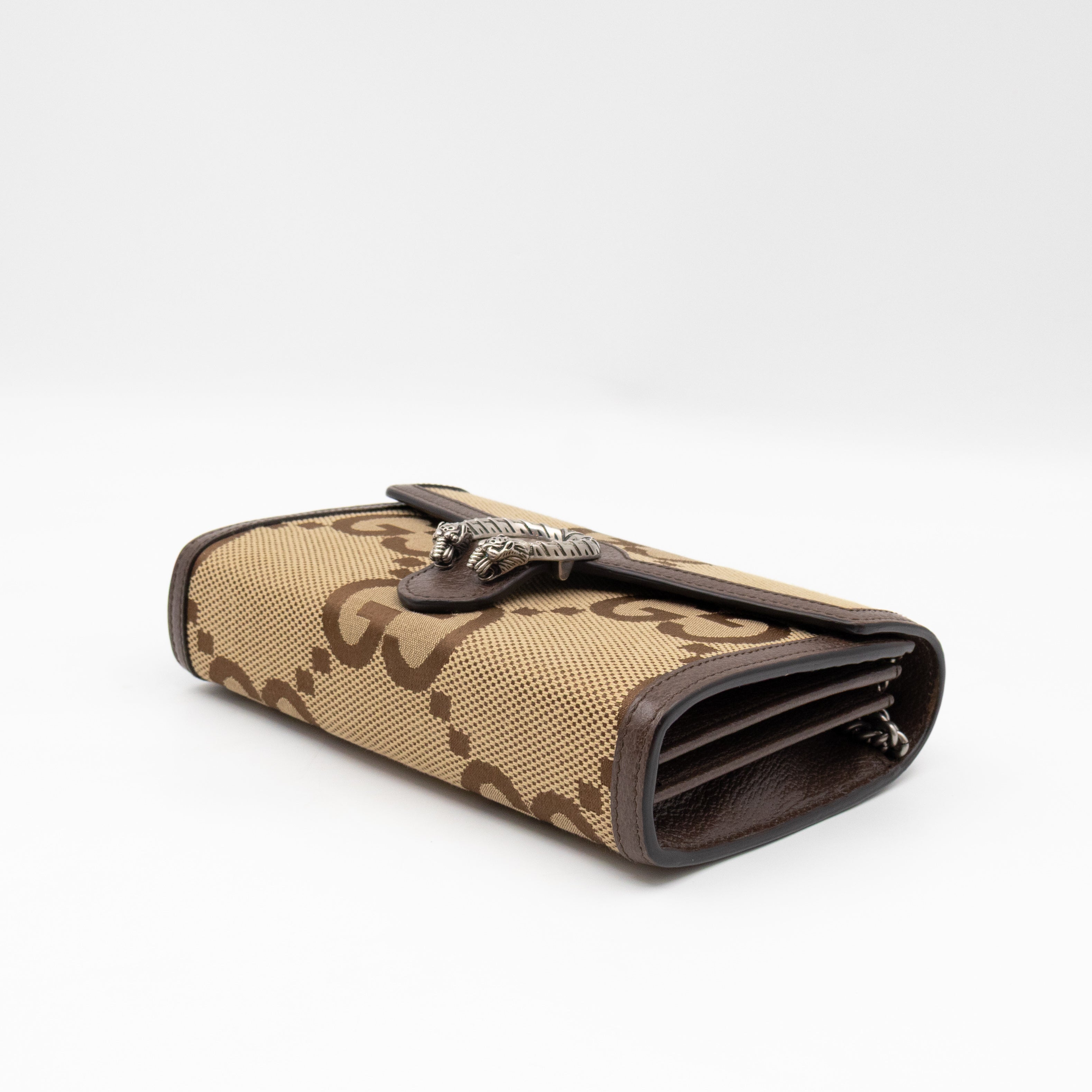 Dionysus Wallet on Chain Jumbo GG Canvas & Brown Leather