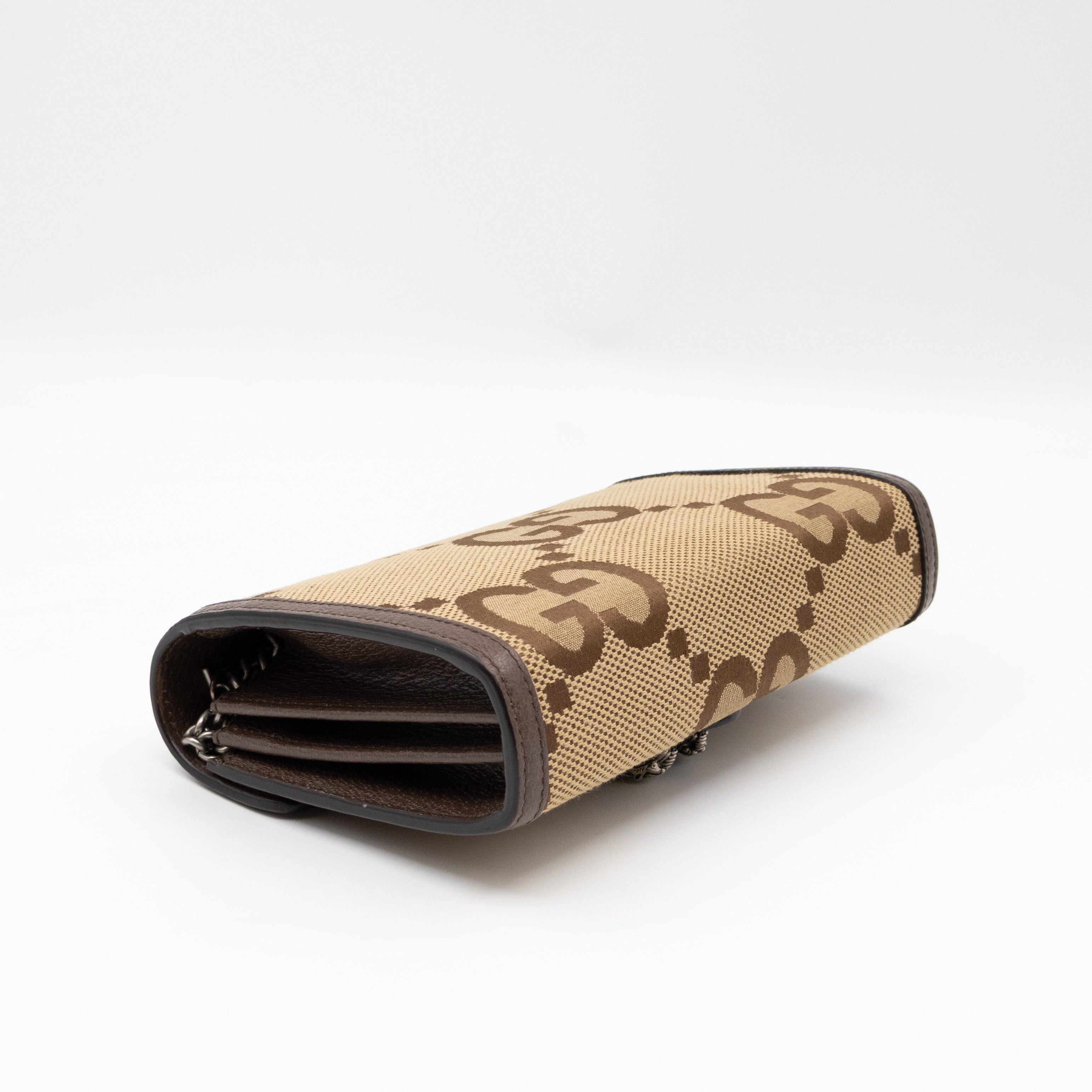 Dionysus Wallet on Chain Jumbo GG Canvas & Brown Leather