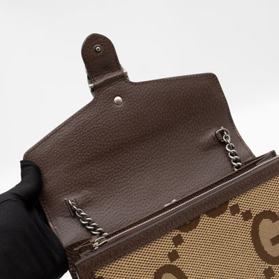 Dionysus Wallet on Chain Jumbo GG Canvas & Brown Leather