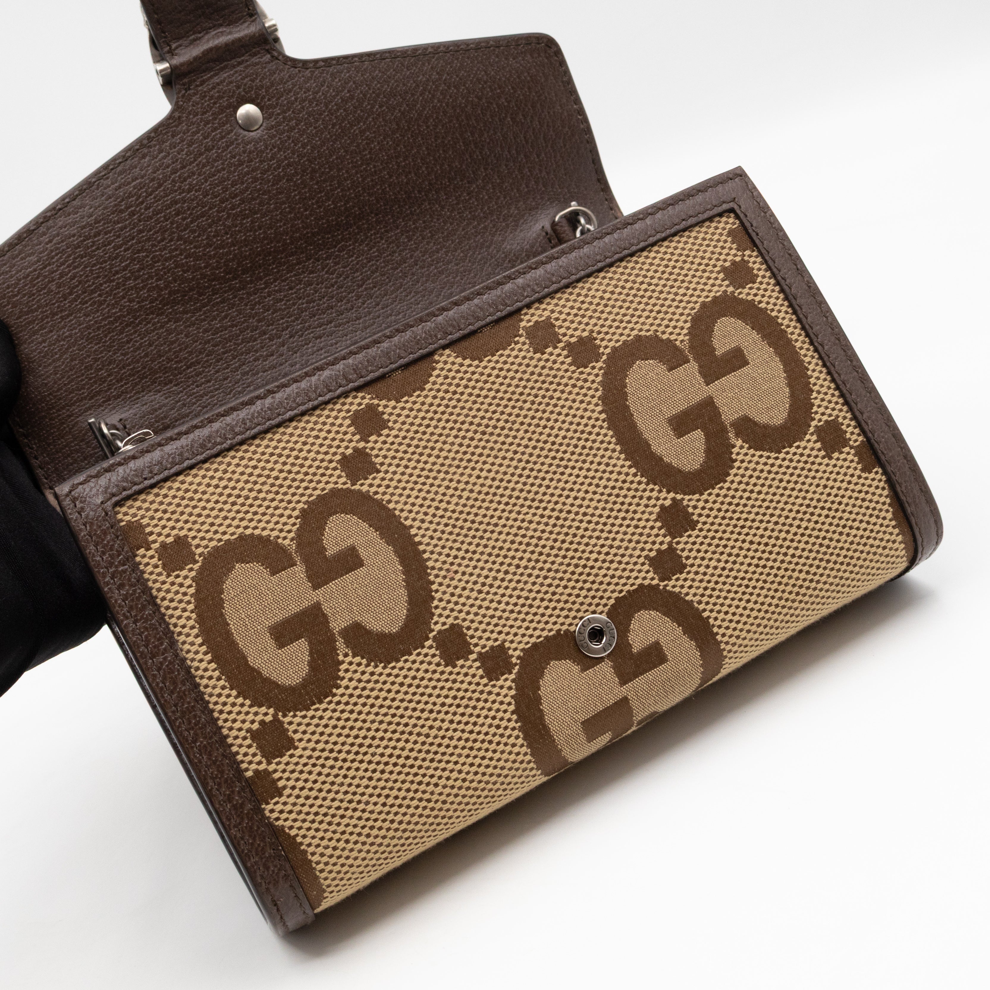 Dionysus Wallet on Chain Jumbo GG Canvas & Brown Leather