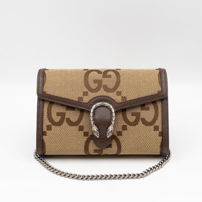 Dionysus Wallet on Chain Jumbo GG Canvas & Brown Leather
