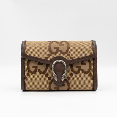 Dionysus Wallet on Chain Jumbo GG Canvas & Brown Leather