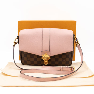Clapton Crossbody Damier Ebene & Rose Ballerine Leather