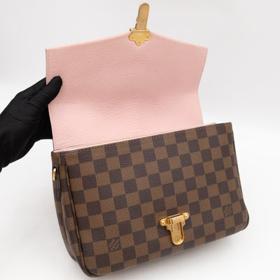 Clapton Crossbody Damier Ebene & Rose Ballerine Leather