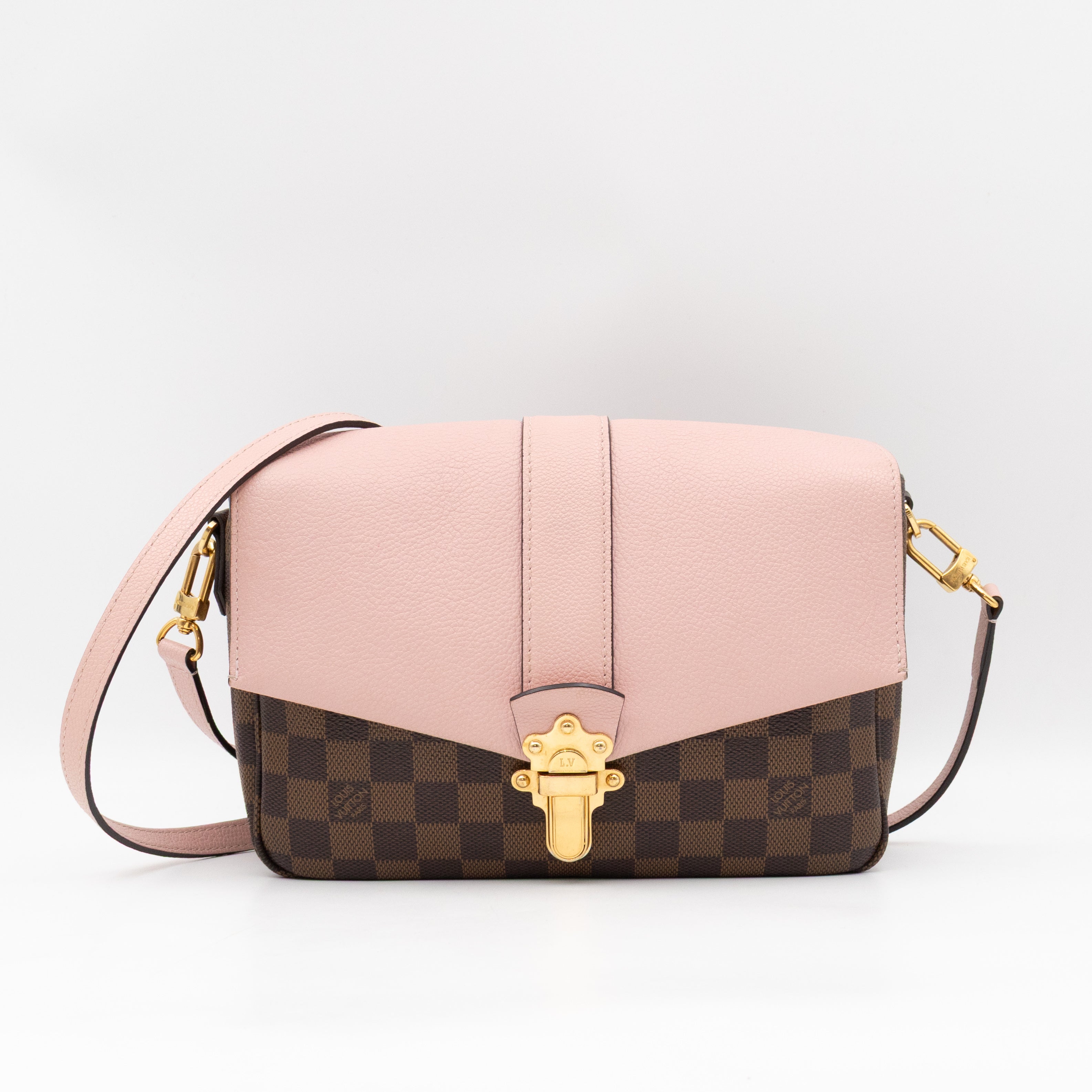 Clapton Crossbody Damier Ebene & Rose Ballerine Leather