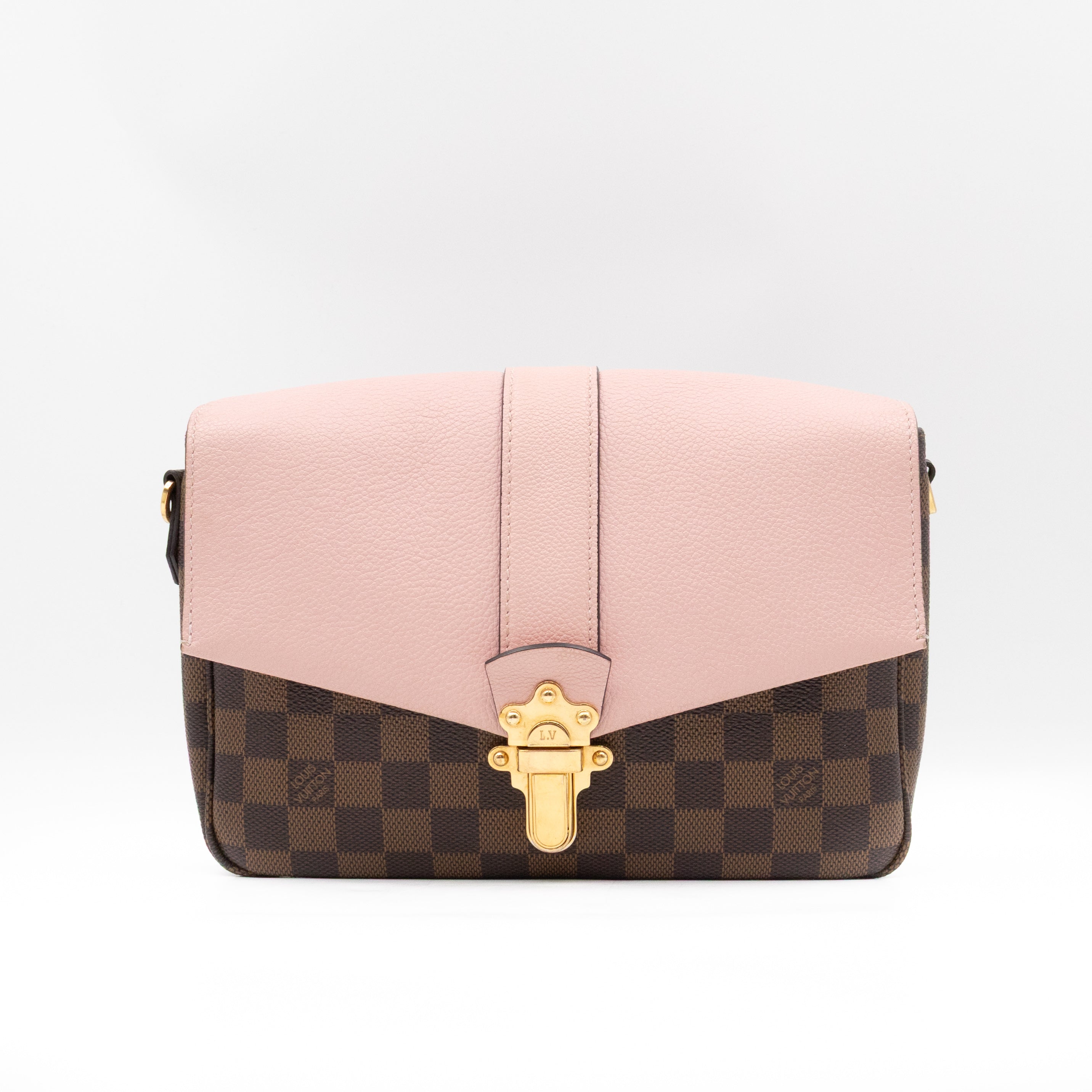 Clapton Crossbody Damier Ebene & Rose Ballerine Leather