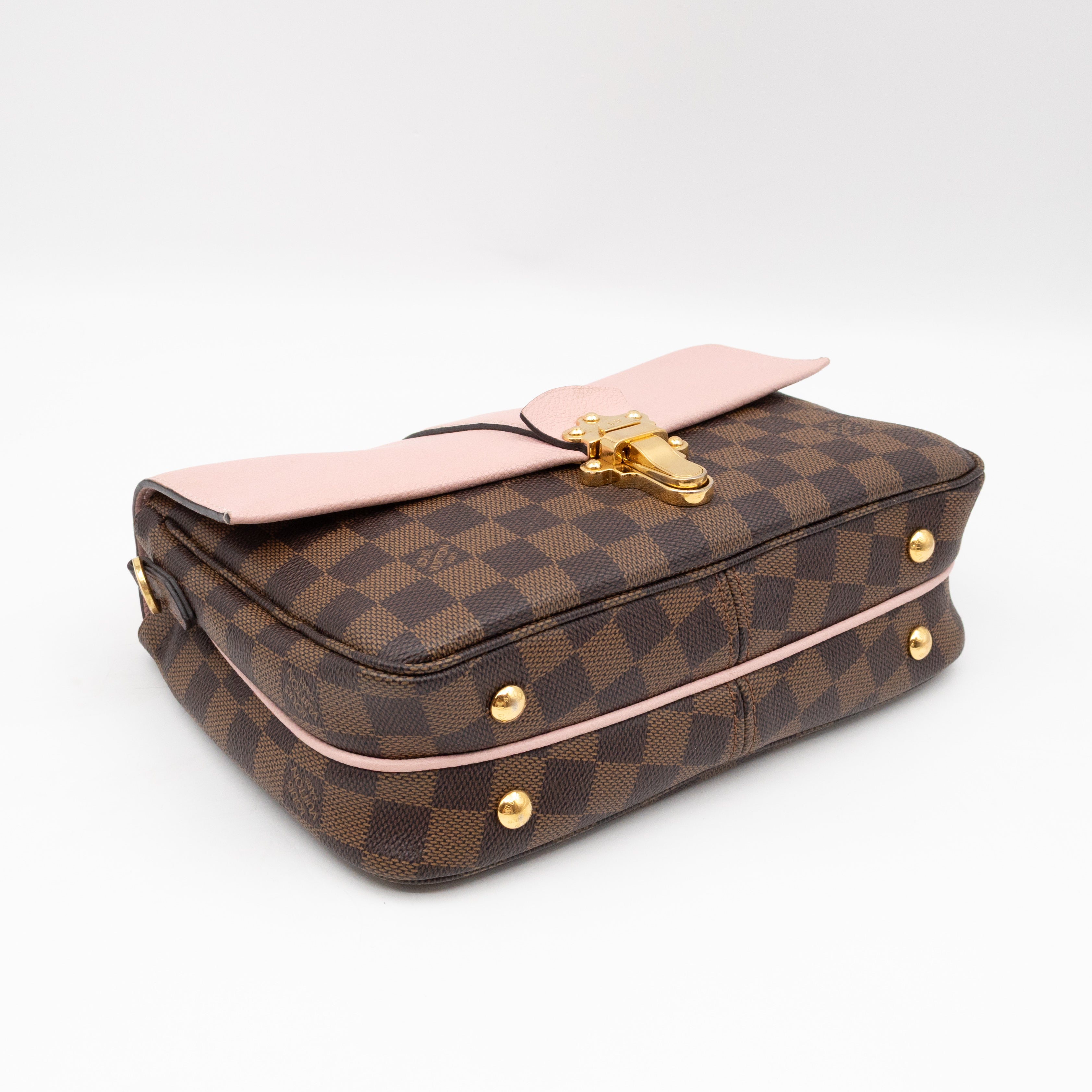 Clapton Crossbody Damier Ebene & Rose Ballerine Leather