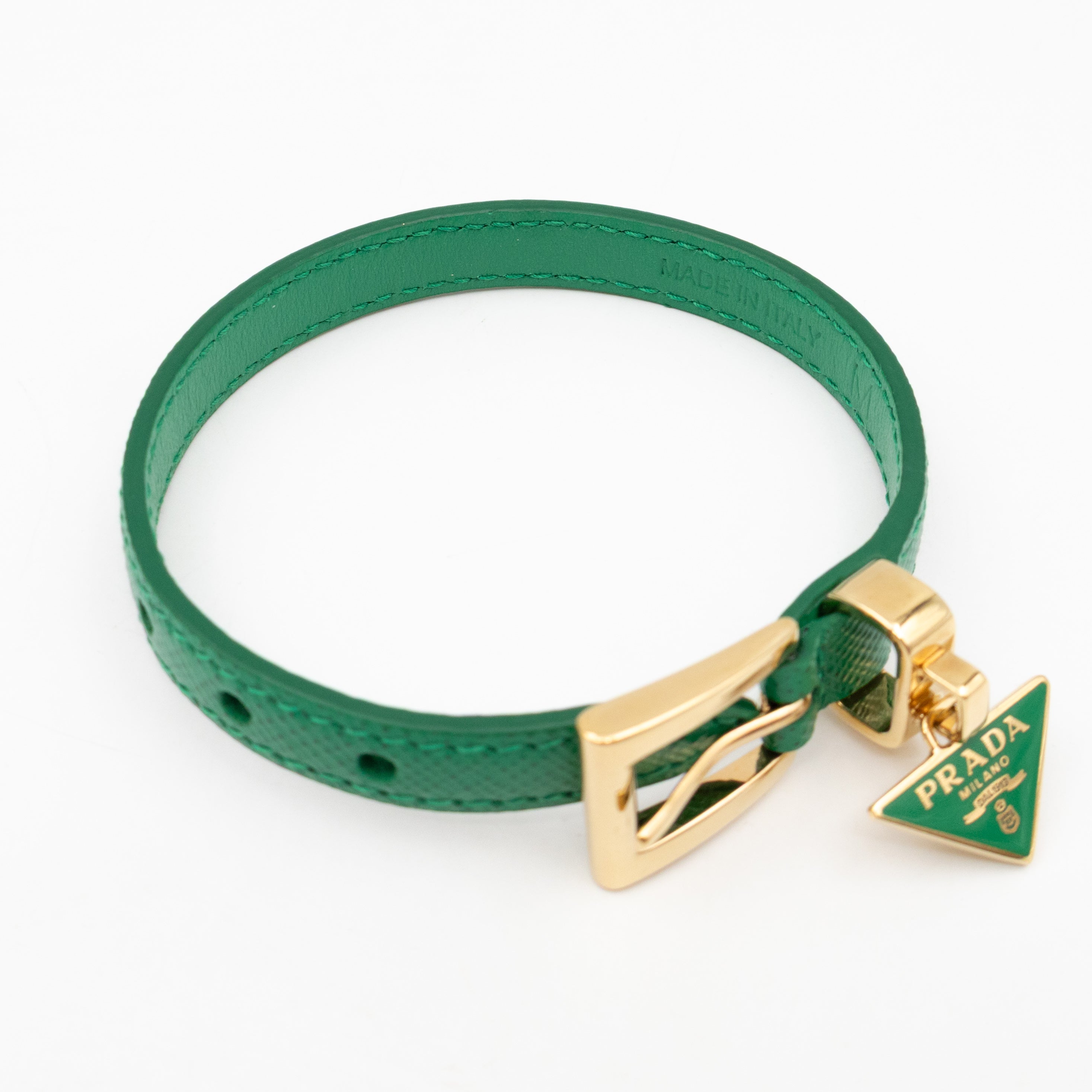 Triangle Charm Bracelet Mango Green Saffiano Leather
