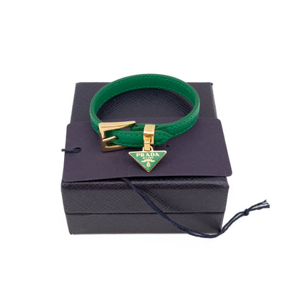 Triangle Charm Bracelet Mango Green Saffiano Leather