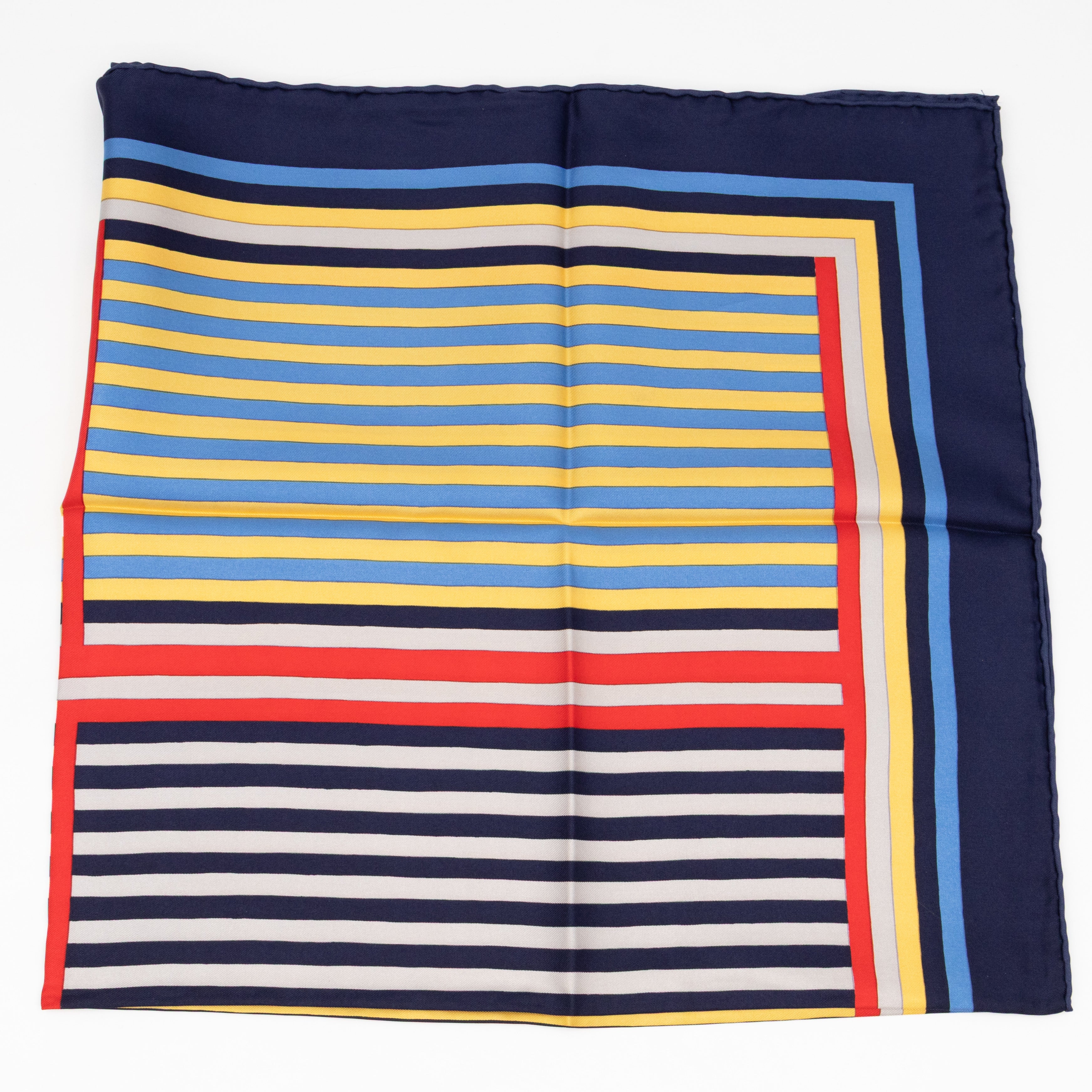 Vintage Stripe Square Silk Scarf Navy