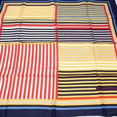 Vintage Stripe Square Silk Scarf Navy