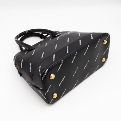Ville Small Top Handle White Logo Print Black Leather