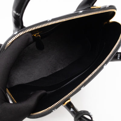 Ville Small Top Handle White Logo Print Black Leather