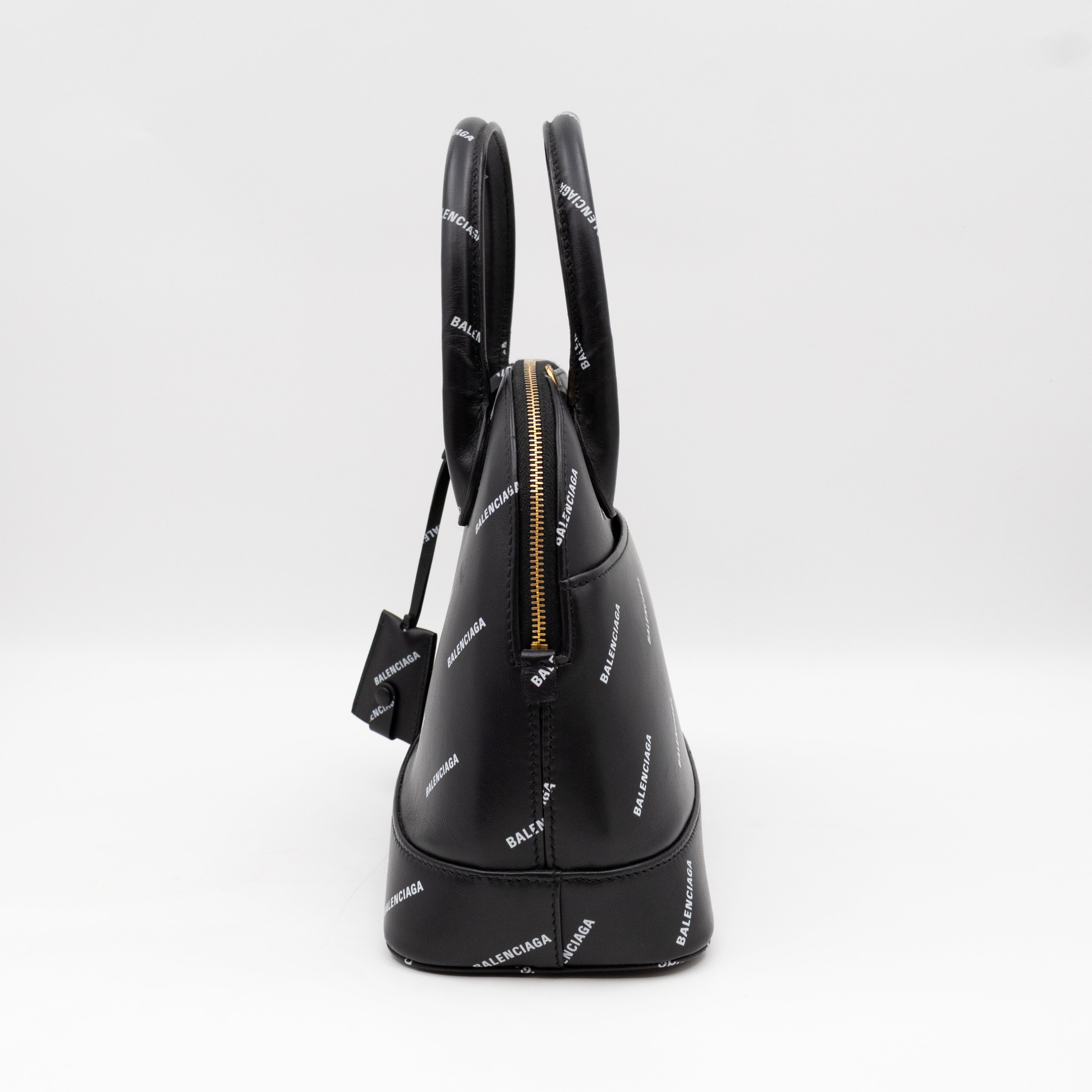 Ville Small Top Handle White Logo Print Black Leather