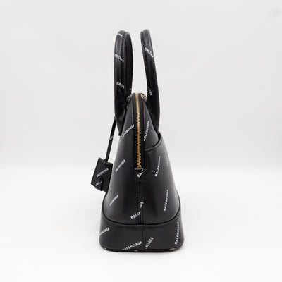 Ville Small Top Handle White Logo Print Black Leather