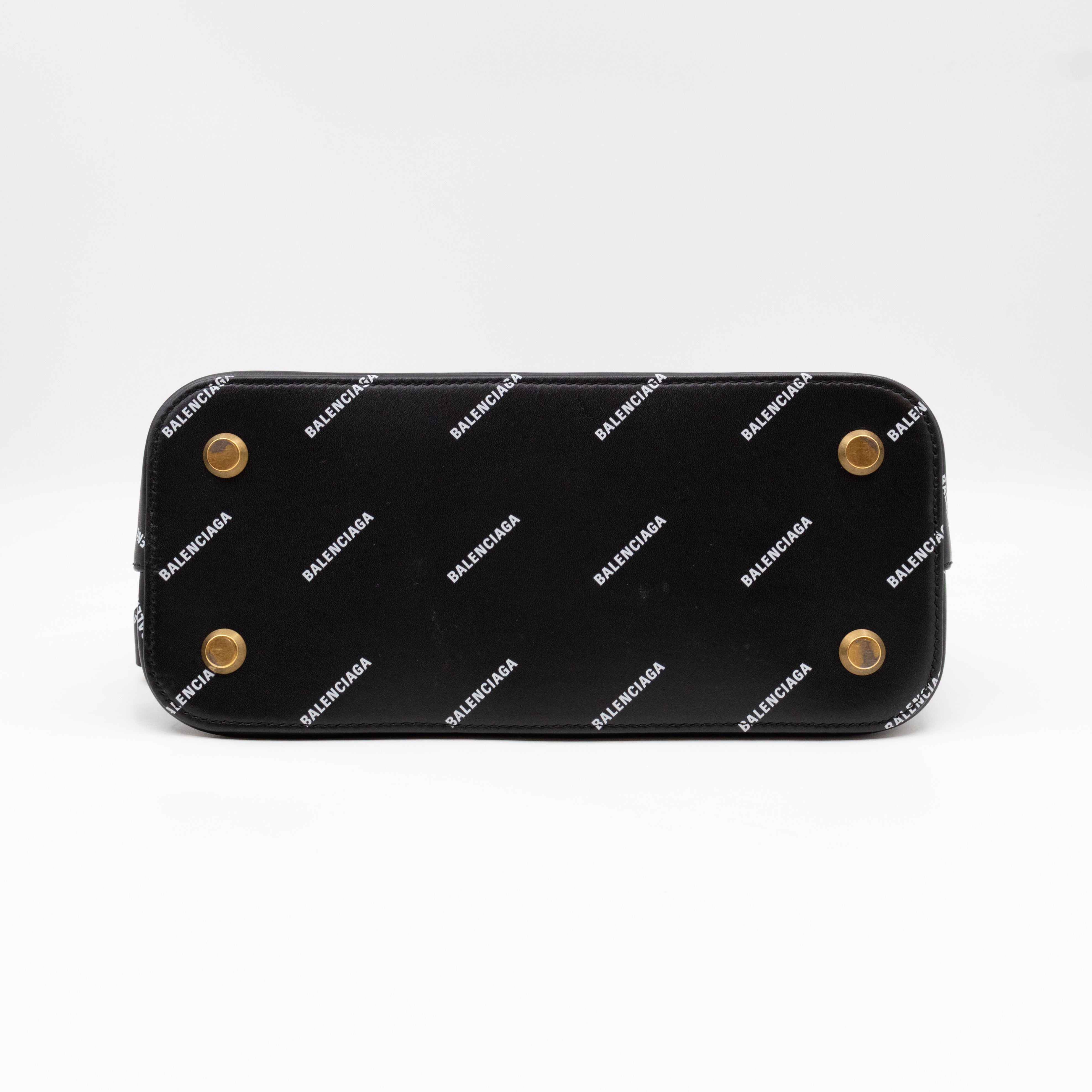 Ville Small Top Handle White Logo Print Black Leather