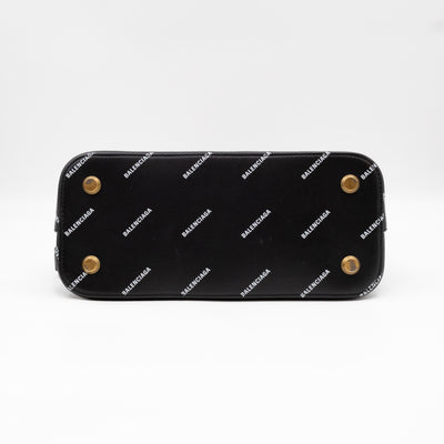 Ville Small Top Handle White Logo Print Black Leather