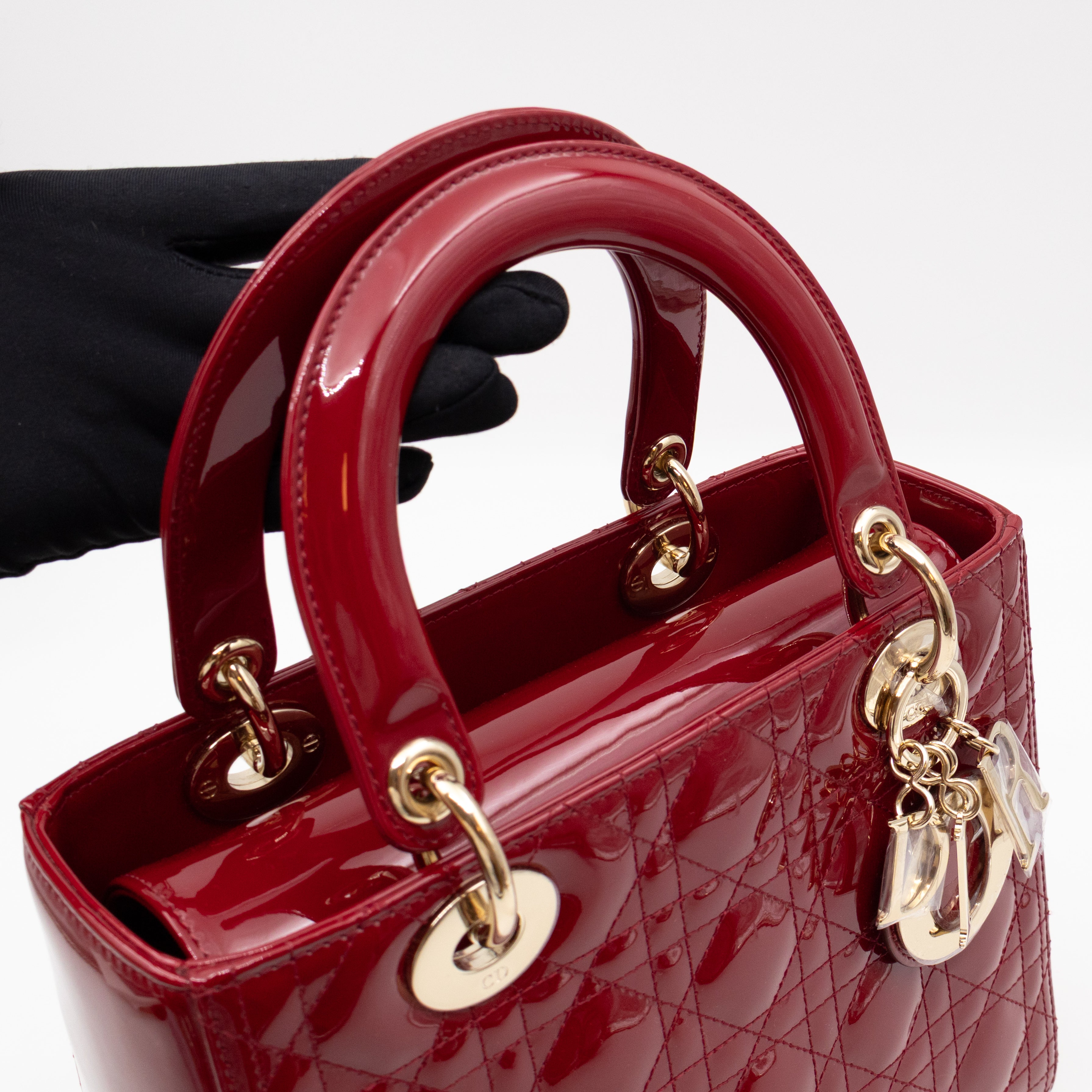 Lady Dior Medium Dark Red Patent Leather