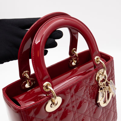 Lady Dior Medium Dark Red Patent Leather