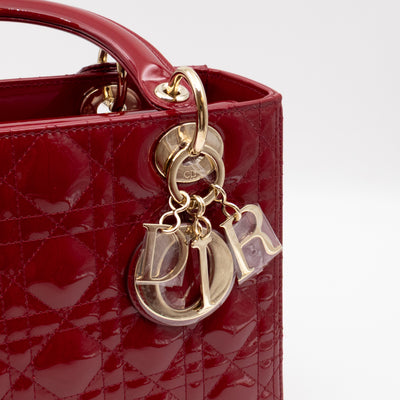 Lady Dior Medium Dark Red Patent Leather