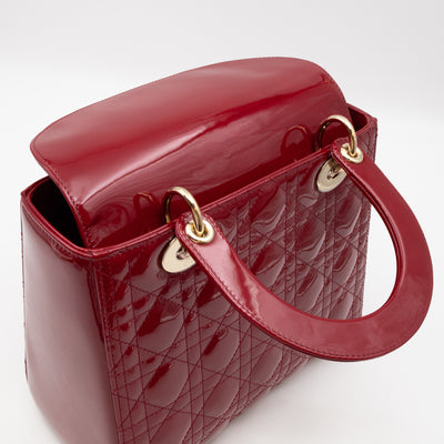 Lady Dior Medium Dark Red Patent Leather