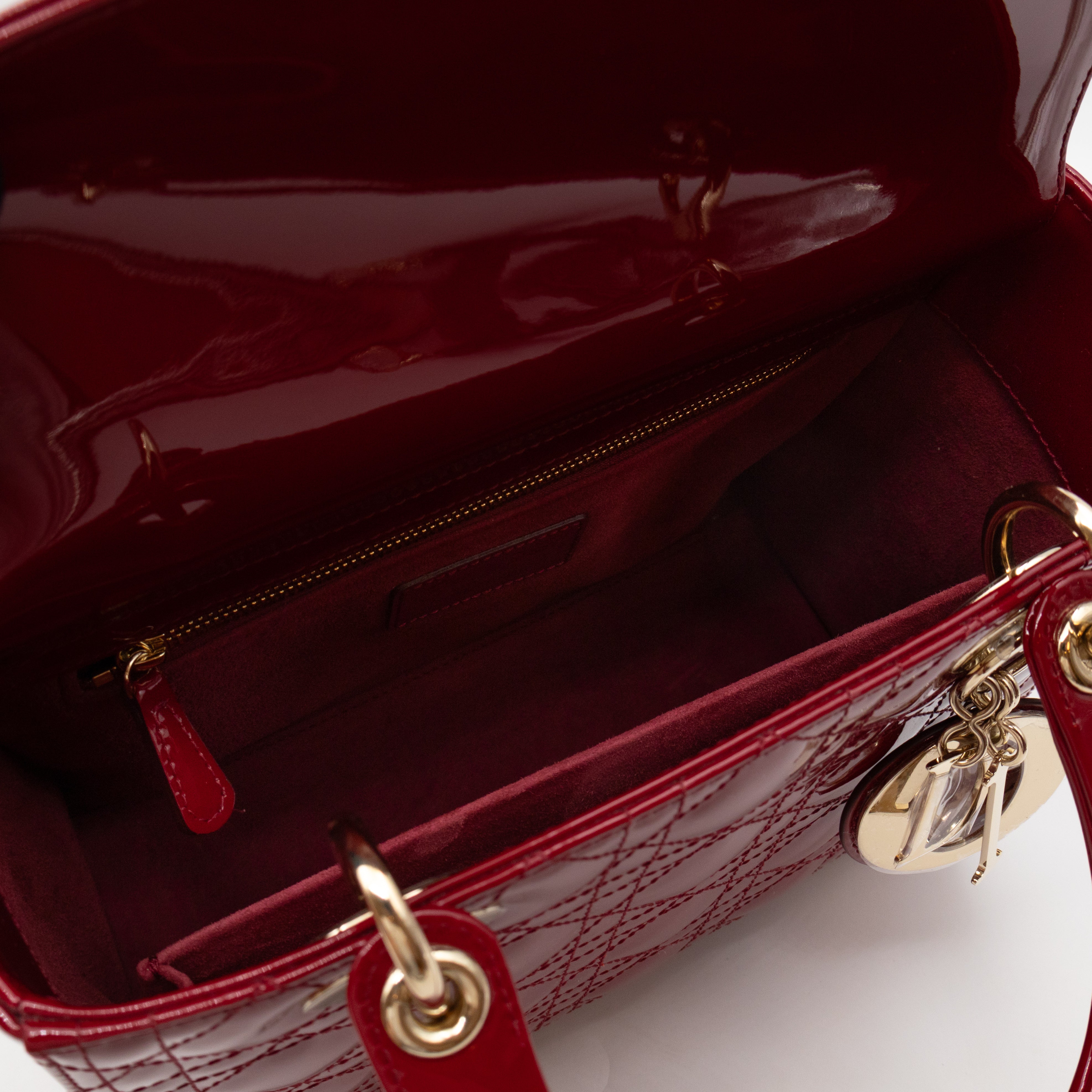 Lady Dior Medium Dark Red Patent Leather