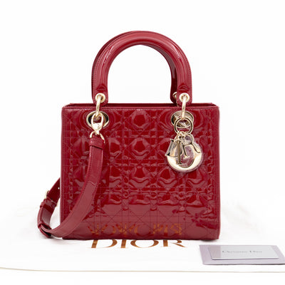 Lady Dior Medium Dark Red Patent Leather