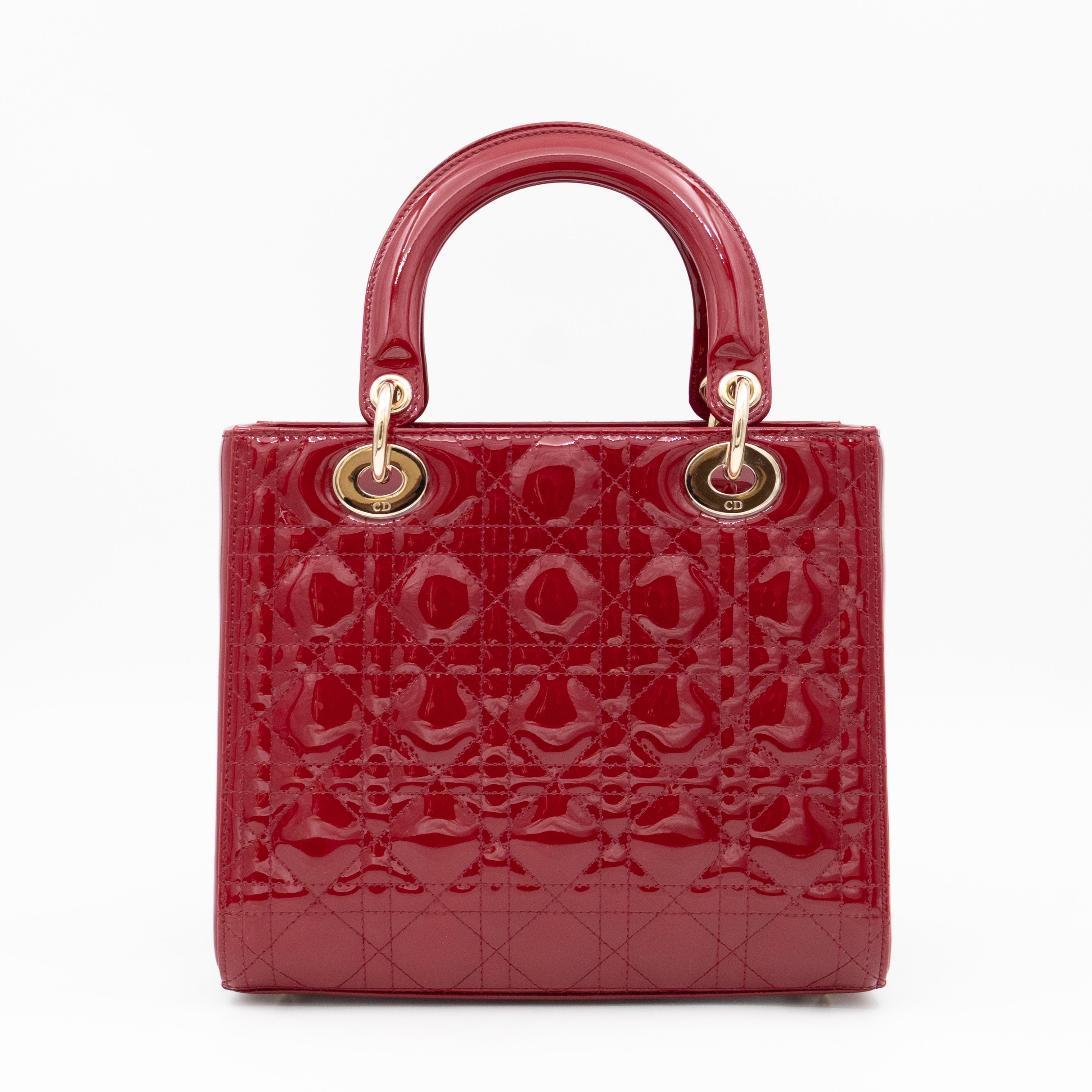 Lady Dior Medium Dark Red Patent Leather