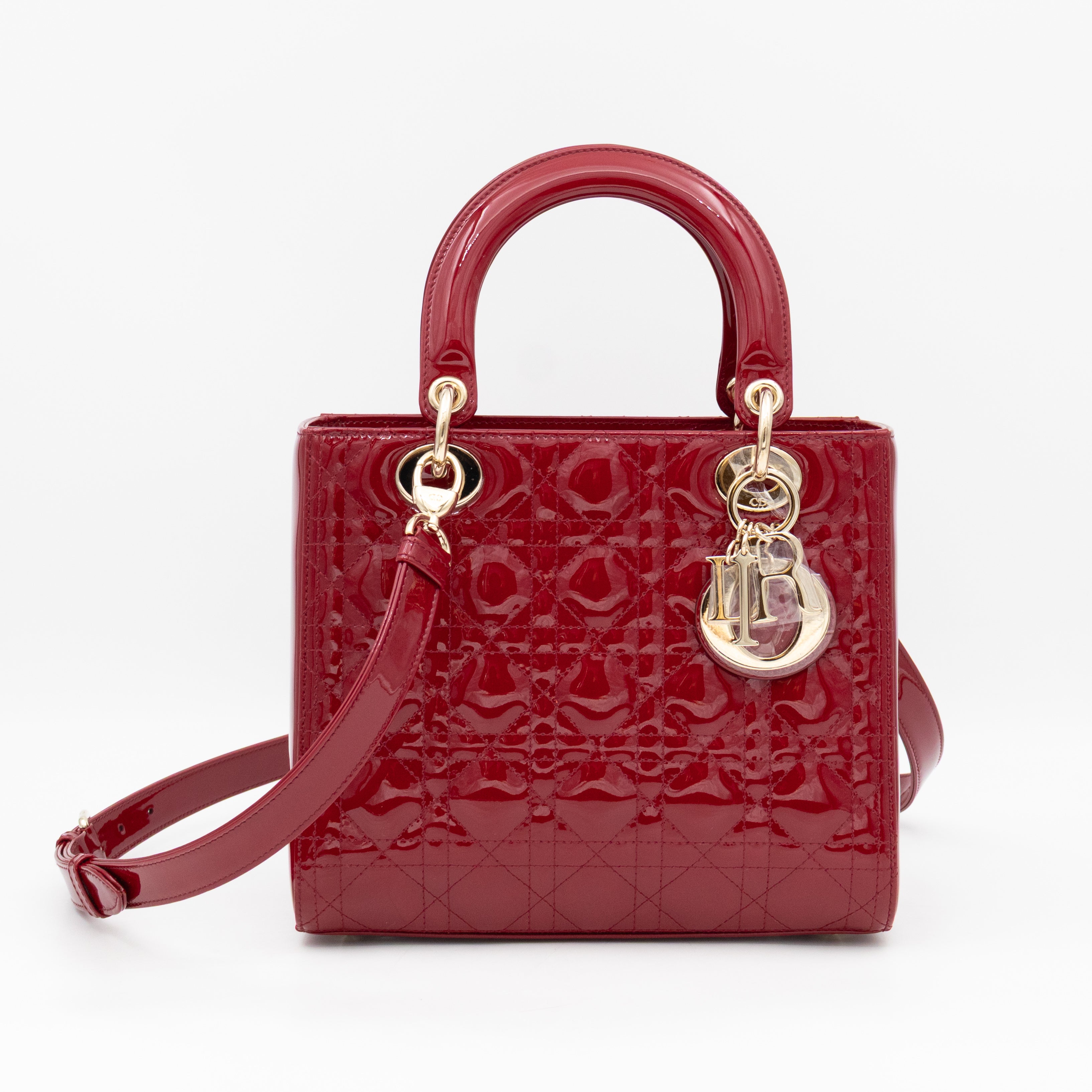Lady Dior Medium Dark Red Patent Leather