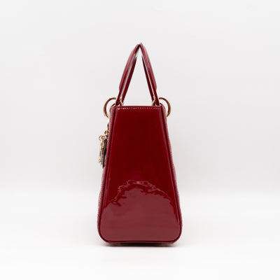 Lady Dior Medium Dark Red Patent Leather