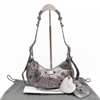 Le Cagole Shoulder Bag XS Silver Metallic Leather