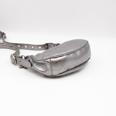 Le Cagole Shoulder Bag XS Silver Metallic Leather