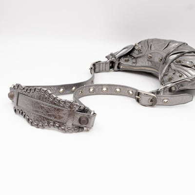Le Cagole Shoulder Bag XS Silver Metallic Leather