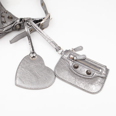Le Cagole Shoulder Bag XS Silver Metallic Leather