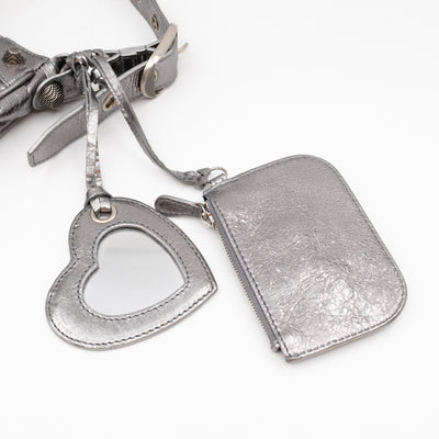 Le Cagole Shoulder Bag XS Silver Metallic Leather