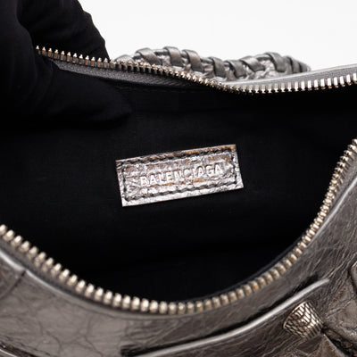 Le Cagole Shoulder Bag XS Silver Metallic Leather