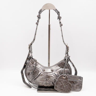 Le Cagole Shoulder Bag XS Silver Metallic Leather