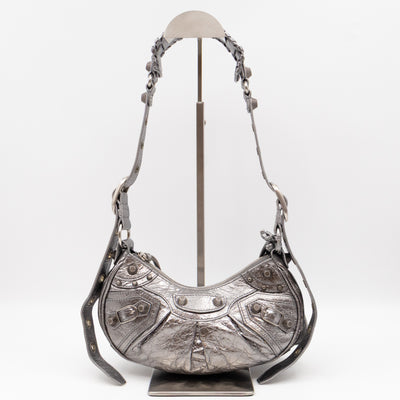 Le Cagole Shoulder Bag XS Silver Metallic Leather