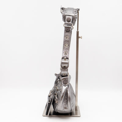 Le Cagole Shoulder Bag XS Silver Metallic Leather