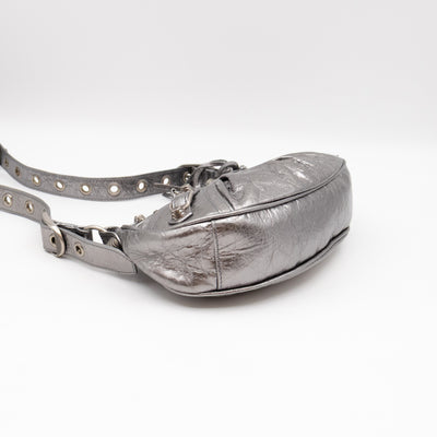 Le Cagole Shoulder Bag XS Silver Metallic Leather